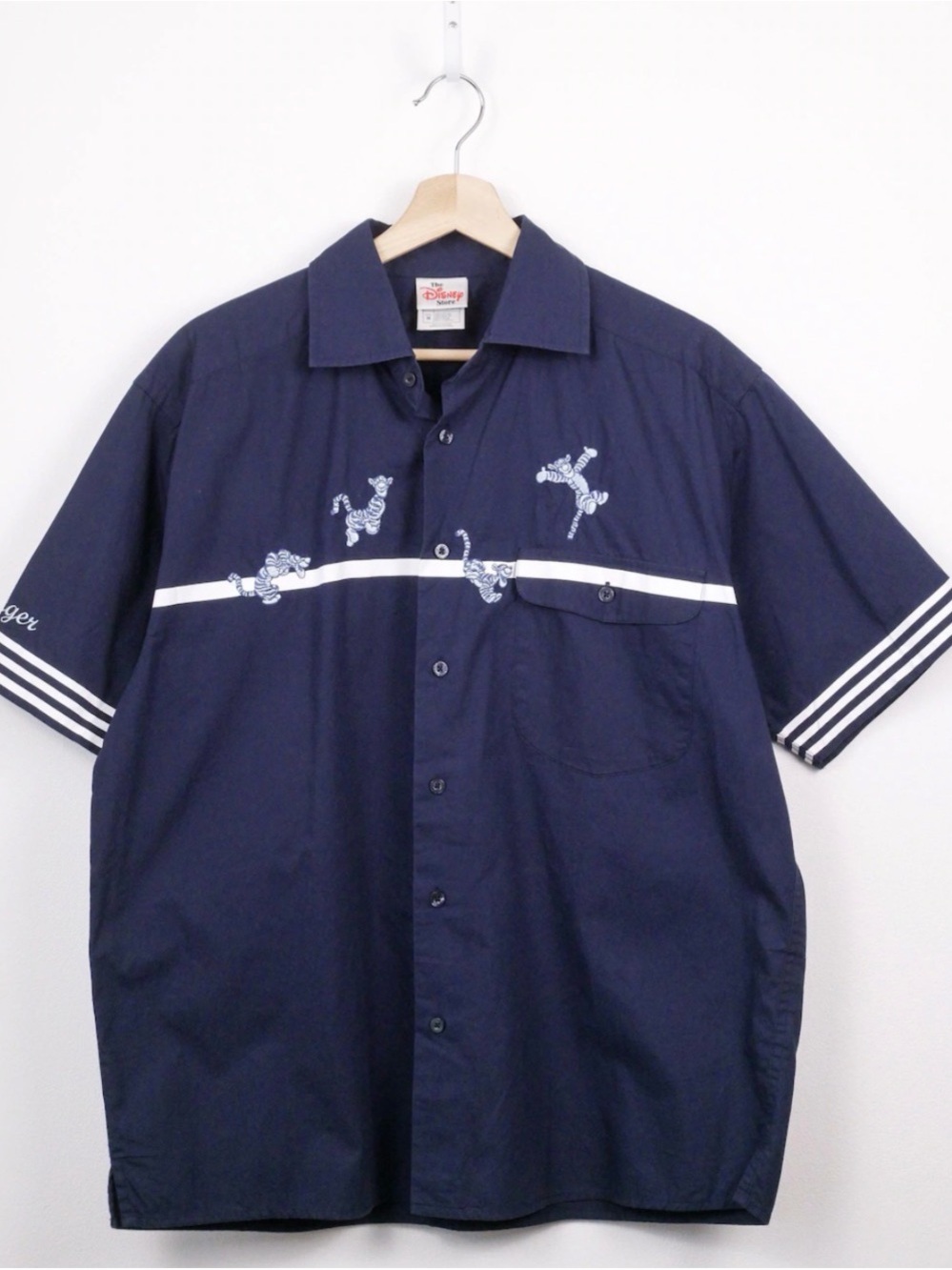 Disney Men’s 2000s Tigger Vintage Navy Button-Up Bowler Shirt Size XL VTG